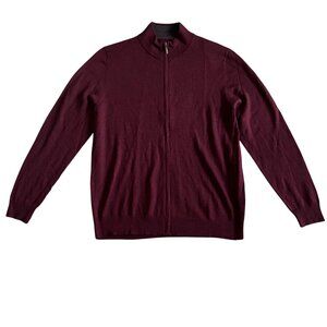Club Room Men's Size L Merino Wool Blend Full-Zip Burgundy Sweater